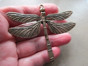 VINTAGE RETRO LARGE GOLD TONE DRAGONFLY FOB CHARM STATEMENT PENDANT NECKLACE OLD - Picture 1 of 2