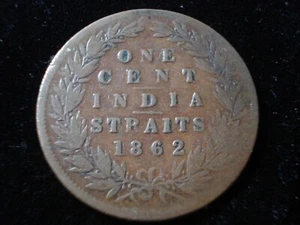 Moneda de un centavo de la reina Victoria del estrecho de la India de 1862 - Imagen 1 de 2
