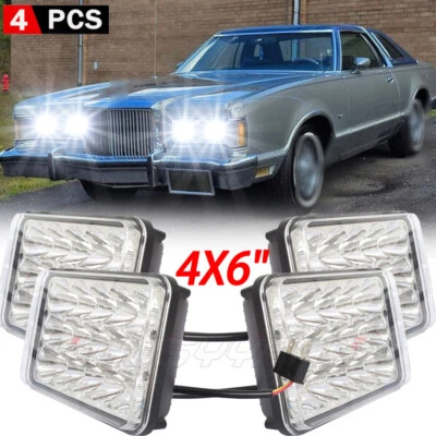 4pcs FOR Mercury Cougar Marquis 1977-1986 4x6'' inch LED Headlights Hi/Lo Beam - Image 1 of 4