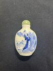 Antique Chinese Hand Painted Porcelain Snuff Bottle Jade Top