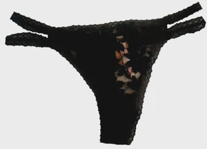 Victorias Secret ROSA Talla L Negro Puro Encaje Tirantes Tanga Bragas Íntimas Nuevas - Imagen 1 de 3