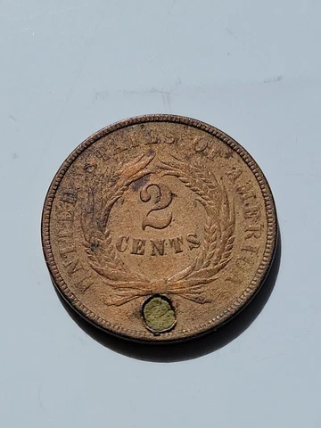1868 2 CENT PIECE COPPER With Filled Hole 1459 Cover