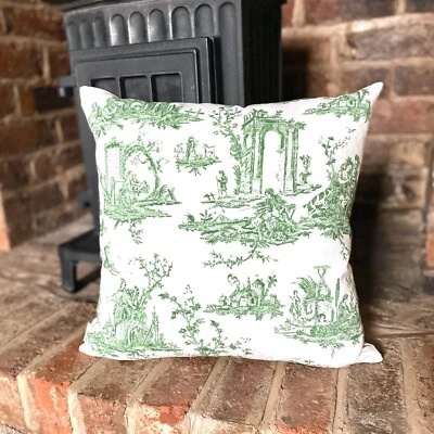 1142. Green Toile de Jouy 100% cotton cushion cover, Various sizes - Image 1 of 4
