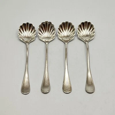 F Broggi Silver Plate Shell Spoon Twisted Handle SL Engraved 4Pc - Image 1 of 4