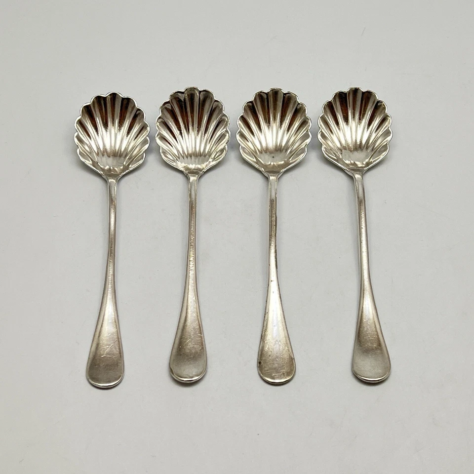 F Broggi Silver Plate Shell Spoon Twisted Handle SL Engraved 4Pc - Image 1 of 4