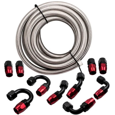 AN10 10AN 16FT 5Meters Stainless Steel Nylon Braided Oil Fuel Hose Line Kit - image 1 of 4
