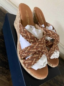 ANDRE ASSOUS Beige Raffia Nedra Wedge Espadrille Sandals- NEW SZ 8 & 9 - Picture 1 of 6