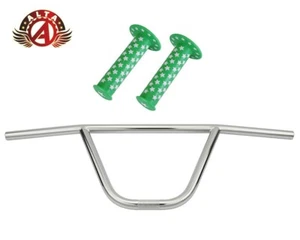 ALTA CW PRO Old School Classic Chrome Handlebar W/ WHITE STARS BMX Style GRIPS. - Picture 1 of 9