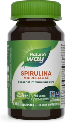 Microalgas Espirulina Nature's Way, 760 Mg, Apoyo Inmunológico, 100 Cápsulas Veganas Foto 1 de 4