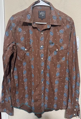 Camisa Southern Thread Manga Larga Perla A Presión Estampado Floral Occidental Para Hombres M Marrón Foto 1 de 4