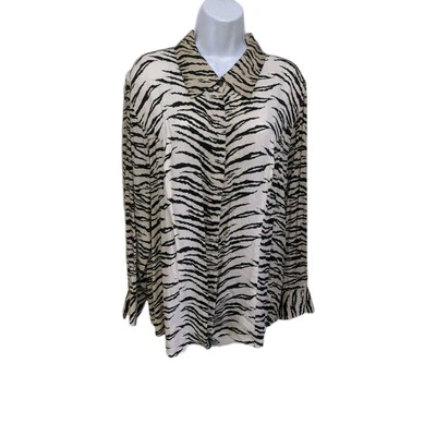 Camisa Liz Claiborne Estampado Cebra Mujer 2X Abotonada Manga Larga Estampado Animal #1n Foto 1 de 4