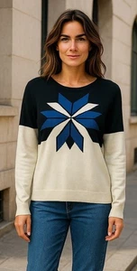 Talbots Intarsia Sweater Cotton Merino Wool Blend Nordic Size Medium - Picture 1 of 10