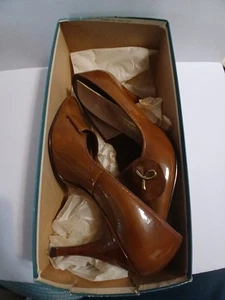 O'Connor & Goldberg 1950er braune hochhackige Leder-Pumps Damenschuhe Größe 7B mit Karton - Bild 1 von 14