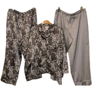 Conjunto de pijama satinado Cabernet By Sleep Sense para mujer XL 2 pantalones, camisa para dormir topo - Imagen 1 de 18