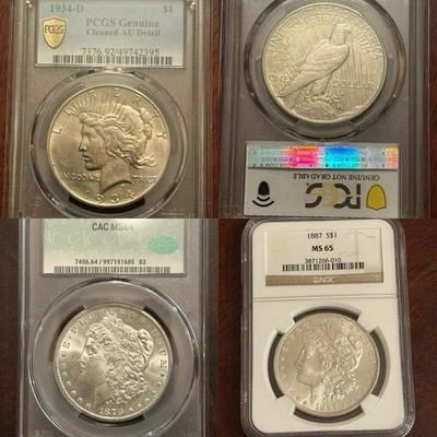 1879-S MS64 MORGAN CAC, 1887-S MS65 MORGAN NGC, 1934-D PEACE DOLLAR PCGS, x3 LOT - Image 1 of 4