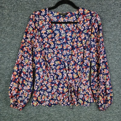 Blusa de mujer Banana Republic azul floral envolvente lazo cintura Georgette cuello en V Foto 1 de 4