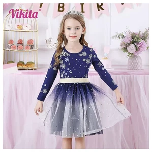 Girls Cotton Sparkle Party Princess Snowflakes Tulle Fancy Dress Age 3-10 - Picture 1 of 6