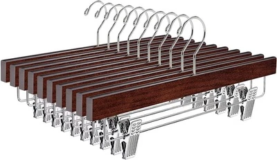 Retro Hosenbügel aus Holz mit 2 verstellbaren Clips, Rock & Hose aus Walnussholz - Bild 1 von 4