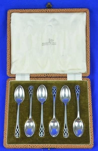 ANTIQUE 1870 WALKER & HALL STERLING SILVER DEMITASSE SPOONS (6) IN CASE - 39.8G - Picture 1 of 10