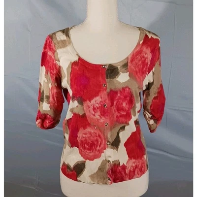 INC International Concepts Cardigan Women's Large Floral Button Up Sweater Rayon - Image 1 of 4