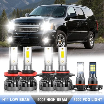 For 2007-2014 Chevy Suburban Tahoe 6X 6500K LED Headlight + Fog Light Bulbs Kits - Image 1 of 4