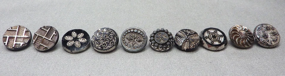 10 botones antiguos vintage de vidrio negro de 5/6" a 11/16" (juego 57) Foto 1 de 4