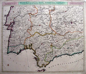 c1680 SPAIN & PORTUGAL south * DANCKERTS LISBON GRANADA 48x57cm SCARCE ORIGINAL - Picture 1 of 10