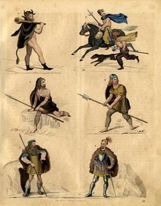 1842 BUCH DER WELT HC LITHOGRAPHIE Germanen & Gallier mit Waffen - Bild 1 von 2