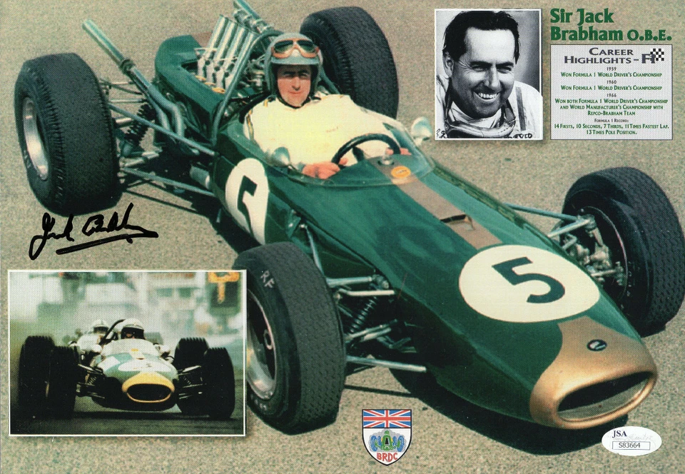 JACK BRABHAM HAND SIGNED 8x11 COLOR PHOTO     LEGENDARY FORMULA 1 DRIVER     JSA - Image 1 of 1