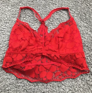 Aerie Womens Lace Bralette Bra Sz S Red V-Neck Racerback Adjustable Strap EUC - Picture 1 of 10
