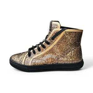 Authentic Gucci High Top Sneakers Glitter Rose Gold Leather Shoes size 39IT - Picture 1 of 14