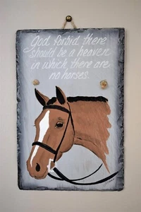 Vintage Hand Painted Horse Head Welcome Slate "Heaven Forbid.." 12 x 8, Signed - Picture 1 of 1