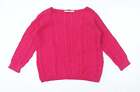 Tru Collection Womens Pink Round Neck 100% Cotton Pullover Jumper Size L