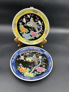 "Plato japonés Yamatoku porcelana 8,5"" pájaros flores pintado a mano - juego de 2" - Imagen 1 de 6