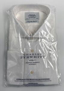 Charles Tyrwhitt Alder White Slim Fit Non Iron Cutaway Shirt Herringbone 17.5/36