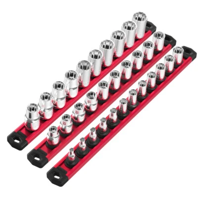 3-PACK 1/4" 3/8" 1/2" Drive Magnetic Socket Organizer Set Socket Holder Rack USA - Image 1 of 4