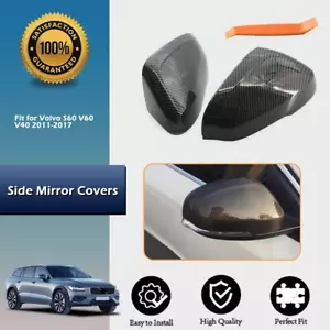 Carbon Fiber For Volvo S60 V60 V40 2011-2017 Car Side RearView Mirror Cover Caps - Foto 1 di 8