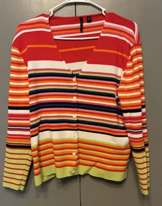Venini XL Cardigan Multicolor Stripes Button Front Long Sleeve Rayon Nylon Blend - Picture 1 of 5