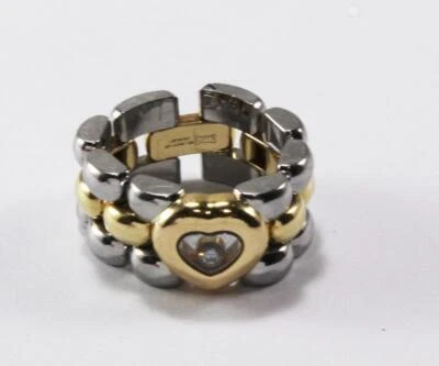 CHOPARD 18K YELLOW GOLD & STAINLESS STEEL DIAMOND PANTHER FLEX BAN RING Sz US-6 - Image 1 of 4