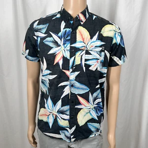 Rip Curl Men's SM Black/Blue Tropical Print Short Sleeve Button-Up Shirt - Picture 1 of 7