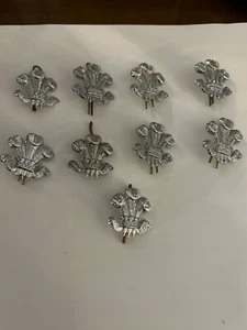 ICH DIEN Militaria 9 Silver tone metal cap badges welsh militaria uniform - Picture 1 of 2