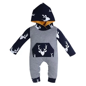 Baby Boy Infant Deer Romper Jumpsuit Bodysuit Hooded Autumn Kids Clothes Outfit - Picture 1 of 8
