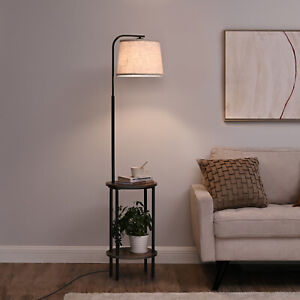 Floor Lamp with Table DEWENWILS Wooden End Side Table Farmhouse Floor Lamp