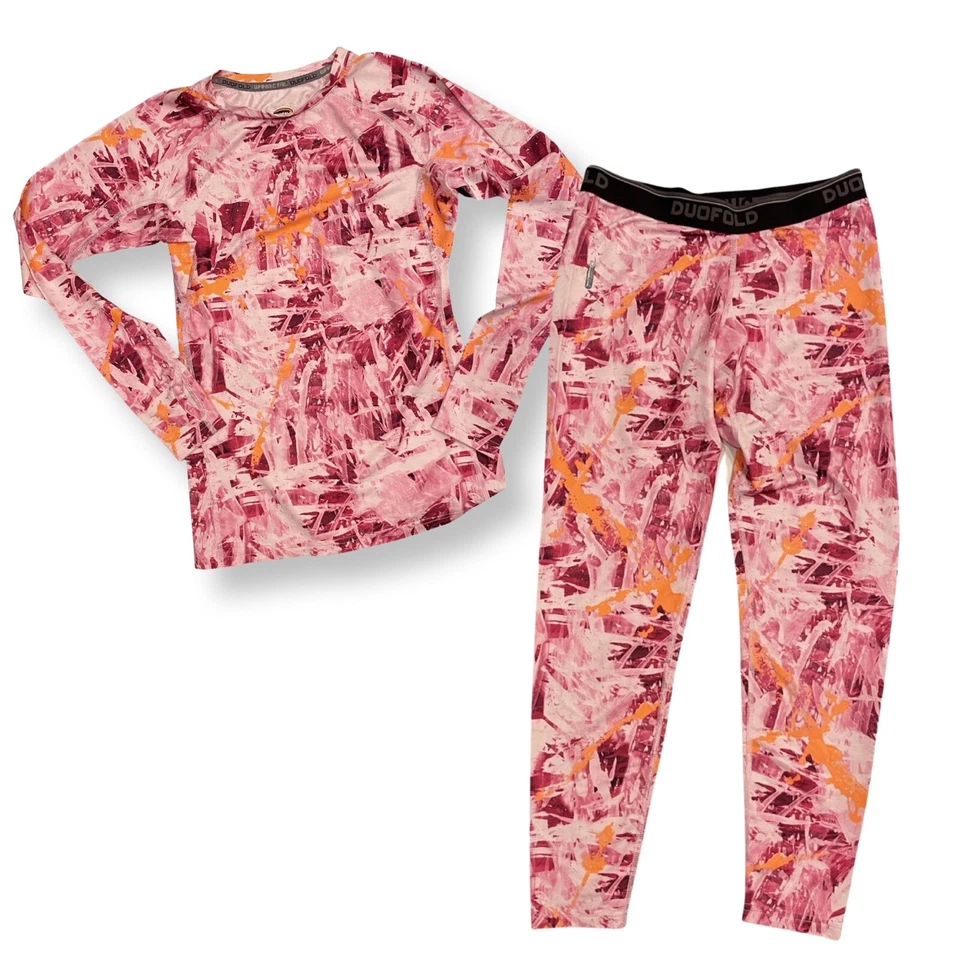 NUEVO CHAMPION Mujer Doble Capa Base Camisa + PANTALONES Patrón PEQUEÑO ROSA - CONJUNTO Foto 1 de 3