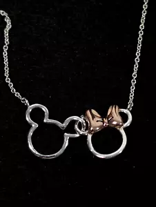 Disney Mickey Mouse Minnie Two Tone Small Charm Silver Tone Necklace 18 in - Picture 1 of 11