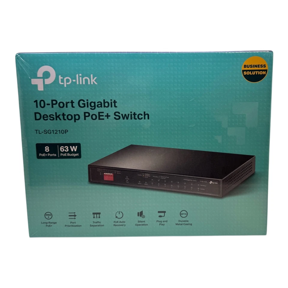 TP-Link TL-SG1210P 10-Port Gigabit PoE+ Switch 63W Unmanaged – Brand New Sealed - Image 1 of 4