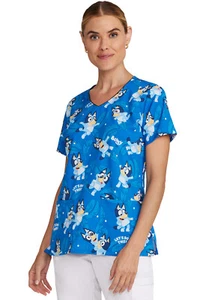 Bluey Cherokee Scrubs Tooniforms Disney V Neck Top TF614 BYBY - Picture 1 of 6