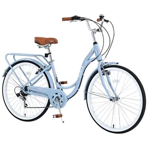 24 Inch Cruiser Bicycle with 7 Speed Ladies Steel Frame Women's Bike Light,Blue - Picture 1 of 8