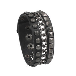Punk Rivet Leather Gothic Bracelet Women Men Wristband Bangle Chain Jewelry Gift