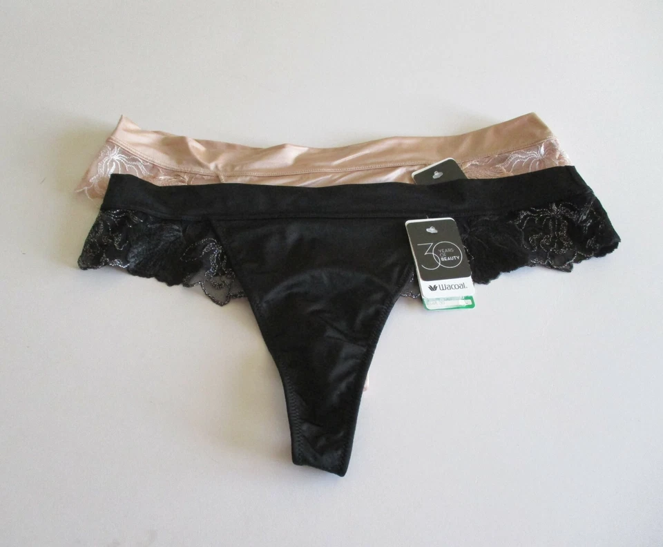 Wacoal In Bloom Thong 842237 桃花心木玫瑰,黑色 L MSRP $46 全新带标签 — 第 1/1 张图片